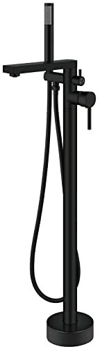 Aolemi Robinet de baignoire autoportant, noir, montage au sol, robinet de douche à haut débit avec douchette, mitigeur à bec pivotant