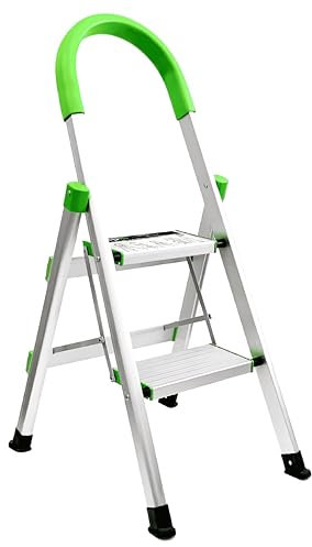 StepIt 2 Step Ladder - Portable Folding Aluminium Two Step Ladder with Deep Steps | 3 Year Warranty | Anti-Slip Soft Grip Step Ladders with Rubber Hand Grip | 150kg Capacity - Small Step Ladder