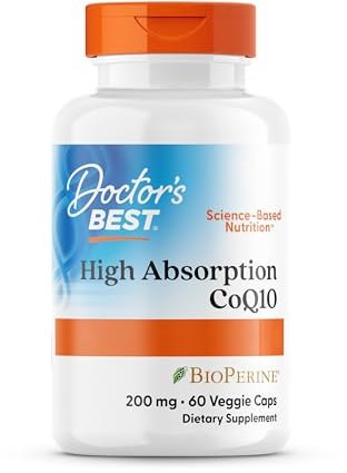 Doctor's Best, High Absorption CoQ10, BioPerina, 200mg, 60 Cápsulas veganas, Probado en Laboratorio, Sin Gluten, Sin Soja, Vegetariano