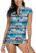 BesserBay Damen Sonnenschutz Rash Guard mit Kurzarm und 1/4 Zip Surfshirt Schwimmshirt UPF 50+ Blau Wellen L