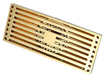 SXLSZ Shower Drain Brass Large Flow Shower Floor Drain 200×80MM Rectangle Shower Waste Drain with Removable Cover, Stainless Steel Filter,Titanium Gold