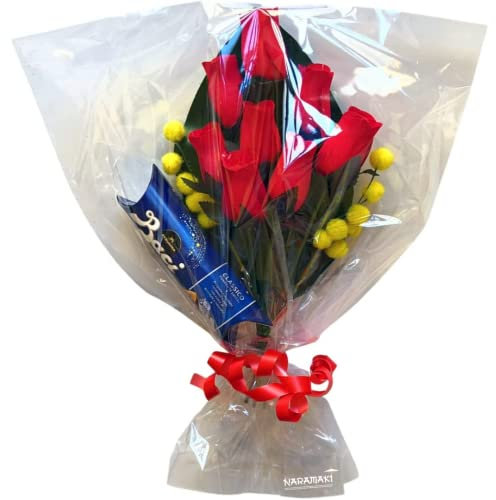 NARAMAKI Baci Perugina Regalo Festa della Mamma 2025 - Tubo Baci Perugina Classico 37,5gr + Bouquet Rose Rosse Artificiali + Mimosa Finta