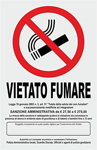 NEW CARTELLO SEGNALETICO - VIETATO FUMARE - Adesivo Extra Resistente, Pannello in Forex, Pannello In Alluminio (ADESIVO 20X31 cm)