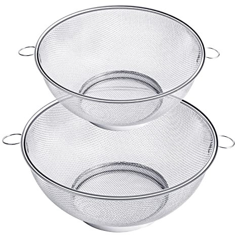 Webake Colander Stainless Steel Large Sieve with Handle 22CM 26CM Fine Mesh Rice Strainer for Kitchen Sink