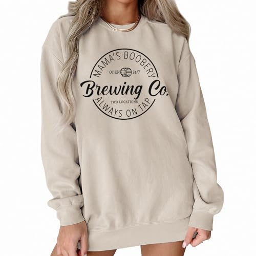 Sudadera con cuello redondo para mujer, manga larga, con estampado de lactancia materna, suéter de otoño Brewing Co, Apricot, S