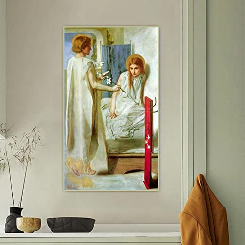Dante Gabriel Rossetti L'Annonciation Toile Peinture à l'huile Esthétique Toile de Fond Image Maison Salon Décor Imprime 30x60cm Sans Cadre