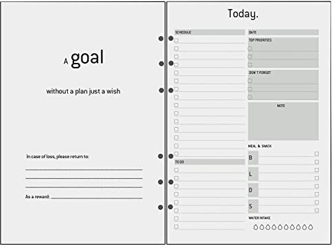 A5 Kalender Einlage 6 Loch Undatiert, Tagesplaner 1 Tag auf 1 Seite mit To Do listen Zeitplan, Extra Notizen Kontakt Habit-Tracker, Papier 100 gsm, Terminplaner Nachfüllpapier für A5 Ordner
