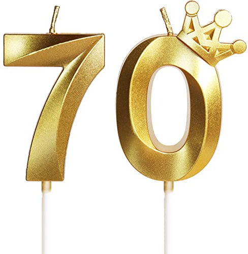 Geburtstagskerze 70 Zahlenkerze 70 mit Krone, 5cm Gold Geburtstagskerzen, Kerzen Geburtstag, Tortendeko Geburtstag, Tortendekoration für Kinder, Erwachsene, 70. Geburtstagsfeier, Jubiläum, Nummer 70