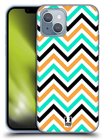 Head Case Designs Blaugrün Und Orange Neon Zigzag Gelhülle [Militärischer Schutzgrad] Kompatibel Mit Apple iPhone 14 Und Kompatibel Mit MagSafe