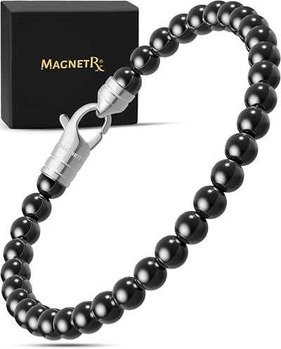 MagnetRX® Hematite Magnetic Bracelet – Max Strength Magnet Stones – Elegant Beaded Hematite Bracelets for Men and Women (Classic | Medium)
