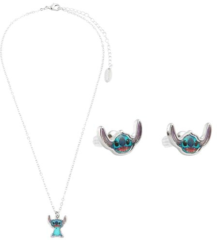 Disney Lilo und Stitch Schmuckset, Mickey & Minnie Mouse Armband Halsband Schmuckkästchen - Mädchen Geschenke (Silber Stitch)