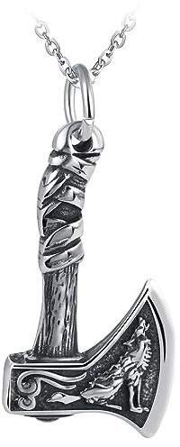 Feilok Men's Stainless Steel Necklace Chain 23 with Pendant Wolf Axe for Men Man Boys Kids