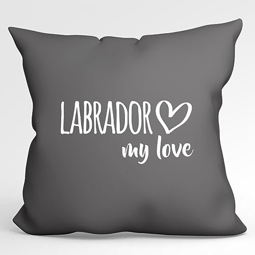 Huuraa Sofakissen Labrador My Love Geschenk 40x40cm mit Füllung Steel Grey Baumwolle Labrador Mitbringsel