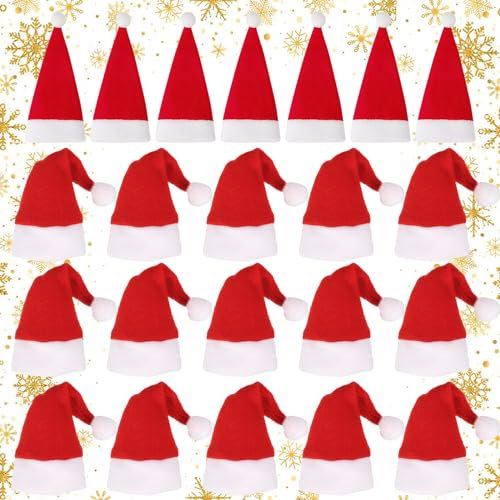 RYAN 42 Piezas Mini Gorros de Navidad Mini Sombreros de Papá Noel para Botellas de Vino Pequeños Sombreros de Noel Gorras para Vacaciones de Navidad Piruleta Dulces Cubiertos