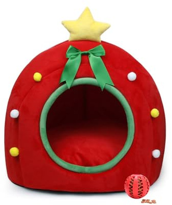 DOTBUY-SHOP Weihnachten Hundebet Katzenbett, Hundekissen Grosse Hunde Kissen, Plüsch-Hundekorb Hundebett Waschbar, für Welpe, Kätzchen, Haustiere, Katzen (Haus Rot,L)