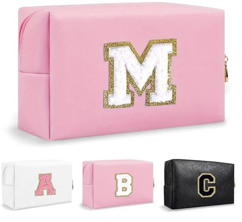 Anntry trousse da borsa,Borse con iniziali personalizzate con cerniera, borsa cosmetica carina,Multifunzionale Trousse Borsa da Viaggio per Trucchi in pelle PU,Borsa Toilette per Donne ragazze A-Z