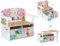 COSTWAY 3 en 1 Banc de Rangement Convertible avec 2 Bacs en Tissu Amovibles, Table Enfants avec Chaise et Motif d’Animaux, Coffre à Jouet pour Lire Manger ou Jouer, 57 x 42 x 57 cm(Blanc)