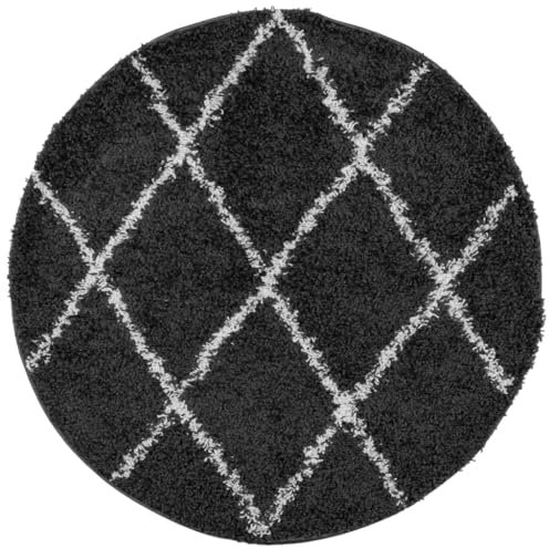 vidaXL Teppich, Teppich Wohnzimmer Schlafzimmer Shaggy Hochflor Rund, Flurteppich Langflor Flauschig Pflegeleicht, Modern Schwarz Creme Ø 160cm