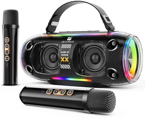 Karaoke Machine, Portable Bluetooth Speaker with 2 Wireless Microphones for Adults & Kids with Lights, Karaoke Microphone with PA System for Home Party, Gifts for Women Men Teen