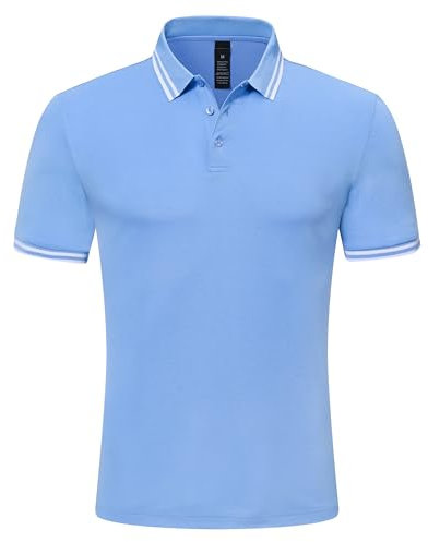 Djtnzdm Men's Polo Shirts Summer Breathable Adult Designer Polo Shirt Casual Daily Holiday Golf Tops for Men Solid Color Sky Blue 3XL