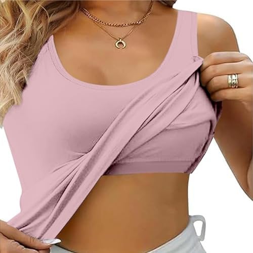 Débardeur Sport avec Brassière Intégrée Femme été Haut sans Manches Ample Grande Taille Chemisier Femme Chic Et élégant Pas Cher Confortable Casual Yoga Dos Nageur Gilet (Rose, 3XL)