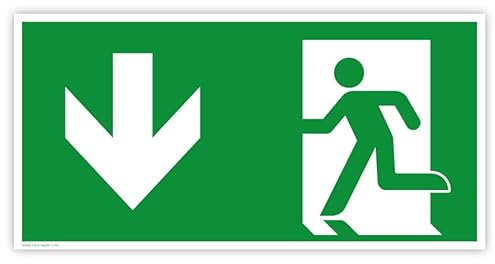 Notausgang Fluchtweg Rettungsweg „Pfeil“ Schild Folie Variante wählbar | 30 x 15 cm Made in Germany, Größen Name: Notausgang Pfeil links unten | 30 x 15 cm