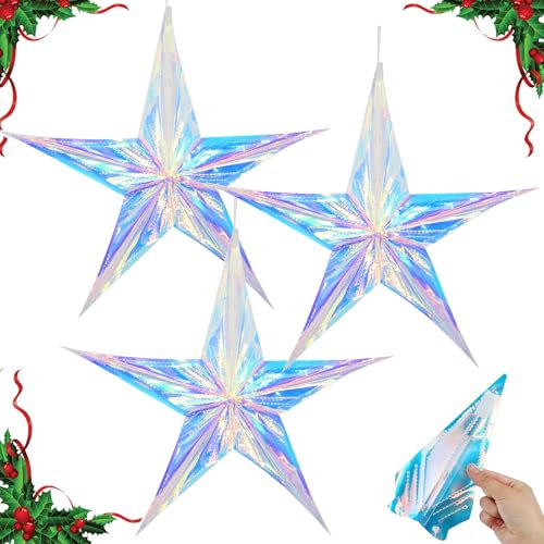 Onlvmyur 3 Piezas Estrellas Navidad 39cm Estrella Plegable de Navidad Estrella Arbol de Navidad Colorido Estrella Colgante Navidad Decoración para Navidad Boda Cumpleaños Fiesta