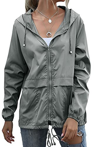 Mymyguoe Trench coat pour femme - Veste de pluie courte - Imperméable - Coupe-vent - Respirant - Veste de montagne - Veste légère - Avec capuche - Veste d'extérieur pour le cyclisme et la randonnée,