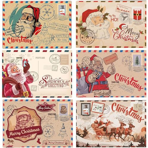 12 Stück Weihnachtskarten mit Umschlag, Weihnachten Klappkarten, Einladungskarten Weihnachtsfeier, Motiv für die Schönsten Weihnachtsgrüße im Kraftpapier-Look