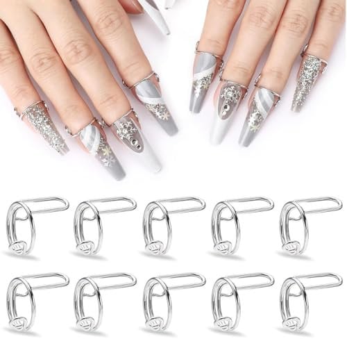 XPEX 10 Stück Nail rings Nagel Ringe Muslim,fingernagel öffnungsring,Verstellbar Fingernagelringe Wiederverwendbar Abnehmbar Nagelschmuck Fingerspitzen Geschenkdekorationen zum Tragen(Silber)