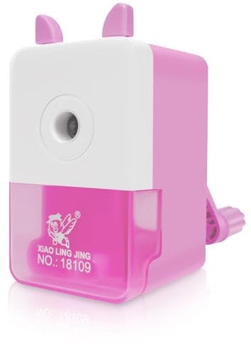 Axinost, Handbetriebener Bleistiftspitzer,Anspitzer mit Kurbel, Anspitzer Studenten-Schreibwarenzubehör, Spitzmaschine mit hochwertigem Spitzermesser-(pink)