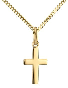 JEVELION Goldschmuck 750 Gold kleiner Kreuzanhänger Goldkreuz für Damen und Kinder Kettenanhänger 18 Karat Gelbgold. Mit Damenkette 925 Silber vergoldet - Kettenlänge 50 cm.