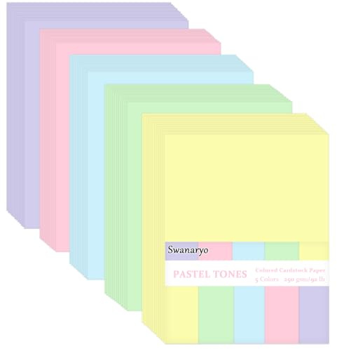 100 Blatt Pastell Kartonpapier A4 250g/m², 5 Farben Dickes Bastelpapier, Tonpapier Pastell für DIY-Projekte, Einladungen, Handwerk, Kartenherstellung