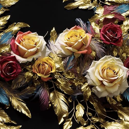 ReWallpaper Vinyl Wrap for Furniture Floral Self Adhesive Wallpaper Black and Gold 44.5CM×3M Flower Wallpaper 3D Effect Living Room Vintage White Gold Rose Contact Paper for Cabinets Drawers Wall
