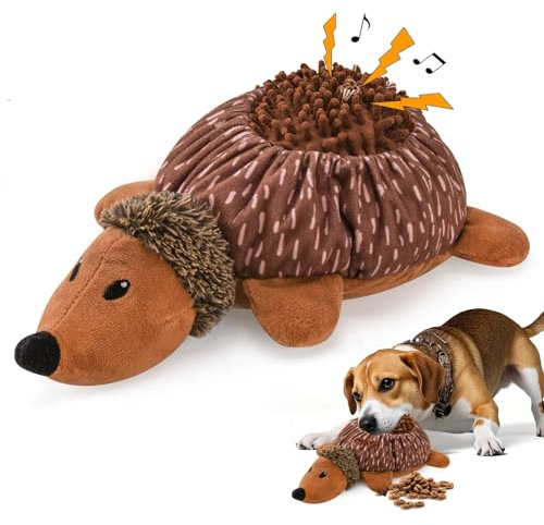 LIFLIX 2 in1 Treat Hiding Dog Toys, Snuffle and Squeaky Plush Dog Toy, Interactive Enrichment Stuffed Toys for Small Medium Large Breeds, Hedgehog Shape