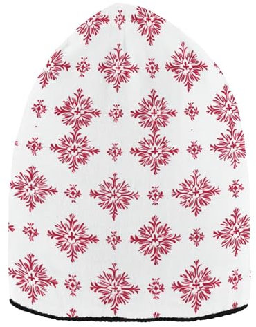 Bonnet d'hiver style chinois flocon de neige rouge pour femme - Bonnet souple coupe-vent pour femme (prop1), Flocon de neige rouge style chinois, taille unique