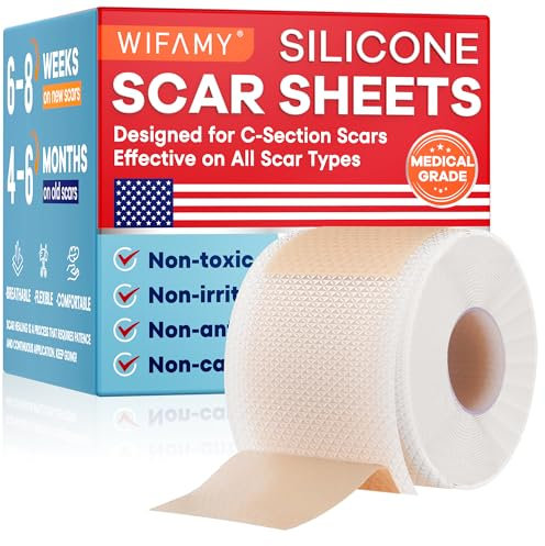 Wifamy Feuilles de cicatrices en silicone pour femme : élimination des cicatrices de qualité médicale, récupération par césarienne et soins post-opératoires (rouleau de 1,5 m)