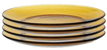 Supercap Lot de 4 assiettes en verre trempé transparent de 23,5 cm, assiettes de service décoratives pour salade, dessert, cuisine, table à manger, beige