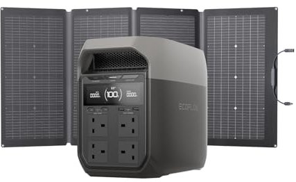EF EcoFlow Générateur solaire DELTA 3 avec panneau solaire 220W, 500 W d'entrée PV, cellules LiFePO4, 1024 Wh de capacité, station électrique pour domestique, camping et RV (Reconditionné)