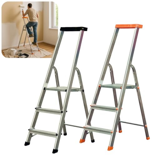 Fortena Haushaltsleiter 3 Stufen mit Ablage aus Aluminium 120 kg Belastung