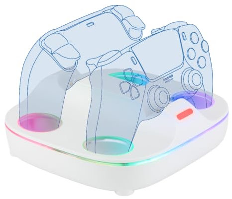 Konix Station de rechargement pour 2 manettes DualSense PS5 - Charge Rapide 3 Heures - Connecteurs magnétiques - 10 Effets Lumineux RVB - Blanc