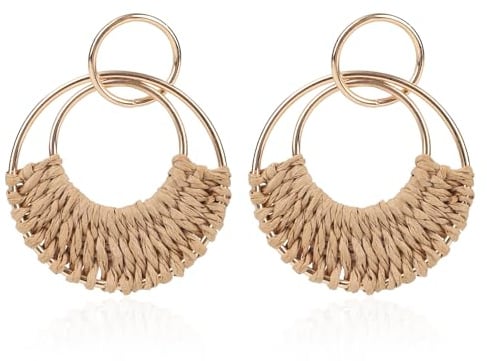 Mikovivi Handmade Straw Hoop Earrings für Frauen, Große Runde Boho Ohrringe Stroh Funny Rattan Style Handgeflochtene Tropische Bohème Schmuck für Party Sommer Strand Urlaub