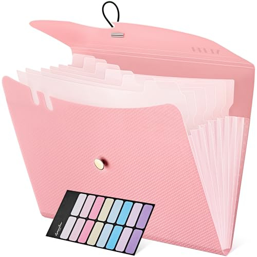 HEETA Fächermappe A4, Dokumentenmappe Mit 7 Fächer, Ordner A4/Aktenordner/Ordnungsmappe/Dokumententasche/Mappe Organizer Für Büro Hause Schule Dokumente(Rosa)