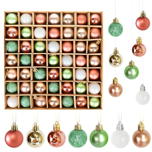 Eopvttge 49 stück Weihnachtskugeln Rosa Grün Gold White, Weihnachtsbaum Kugeln Set, 3cm Mini Weihnachtskugeln Plastik, Baumschmuck Weihnachten mit AufhäNger, für Weihnachtsdeko Party Hochzeit