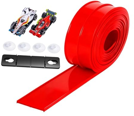 KiBcsLic Auto Rennstrecke für Kinder, Flexible Rampe, DIY PVC mit Autos Und Saugnäpfen, Geeignet für Gruppenspiele, Zuhause, Geburtsta, Rot