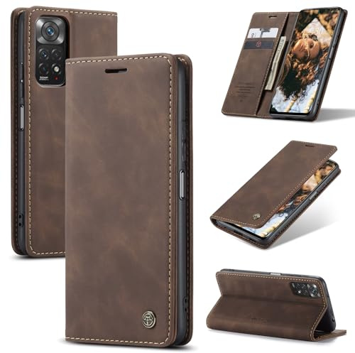 Handyhülle für Xiaomi Redmi Note 11 Hülle, für Xiaomi Redmi Note 11S 4G Hülle, Klapphülle Premium Lederhülle Klappbar Flip Case Tasche Magnet Kartenfach Standfunktion Klapphülle Schutzhülle, Kaffee