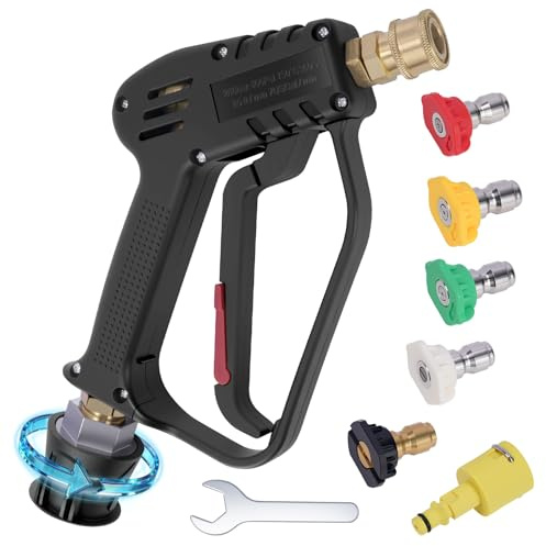 YUET High Pressure Washer Gun with O-Ring Adapter & M22(14mm) to Quick Connector Convert for Kärcher All K2 Models (New & Old), K3, K4, K5, K7,4000PSI Swivel Cleaner Gun with 5 Nozzles