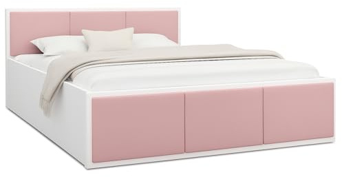 roe furniture Polsterbett 180x200cm Doppelbett mit Kopfteil, Lattenrost, Modernes Bett ohne Matratze, Rosa-Weiß