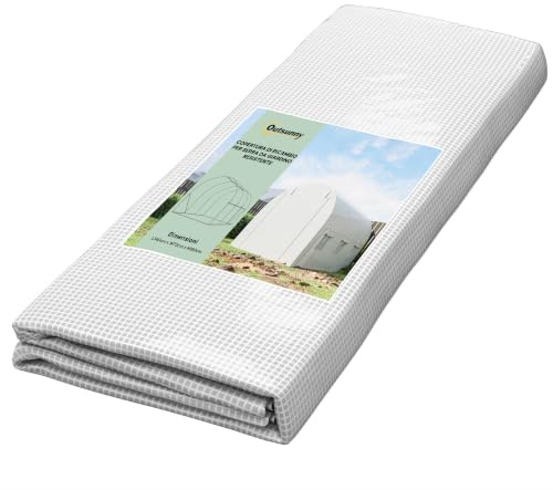 Outsunny Copertura per Serra in PE 3x2 m con 6 Finestre Bianco | Telo per Serra, Porta Avvolgibile, Bordi Interrati, Protezione UV, per Agricoltura, Piante, Orti e Giardino