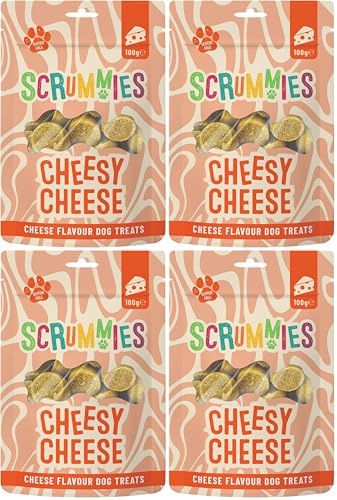 Scrummies Cheesy Cheese Dog Treats Oven Baked Bite Size Training Treats, Gluten Free, No Added Sugar, Low in Fat Healthy Cheese Flavour Treats for Dogs 12+ Weeks| 100g (Pack of 4)